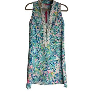 NWT Lilly Pulitzer Jane Shift Blue Ibiza Cabana Front Zip Dress Size‎ 00
